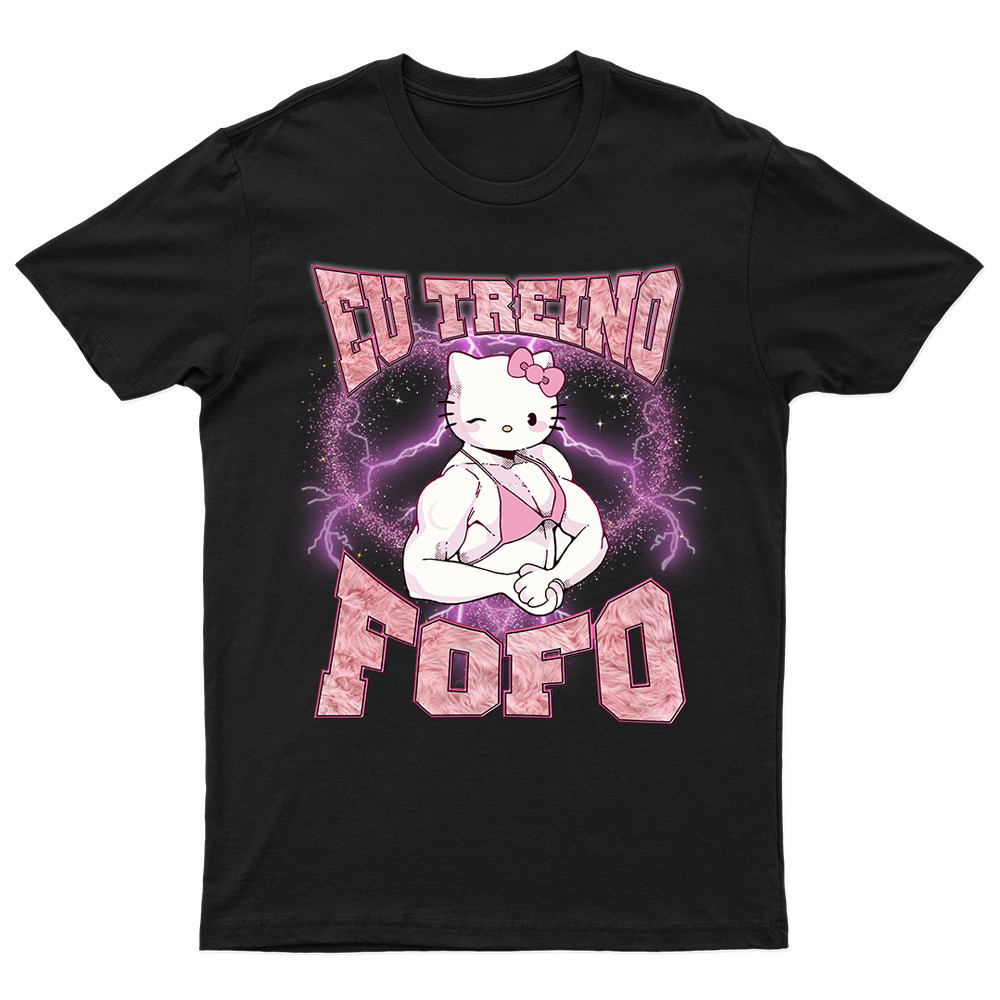 Camiseta Masculina Feminina Oversized Estampa Hello Kitty Musculosa Eu Treino Fofo T‑shirt Streetwear Camiseta Engraçada