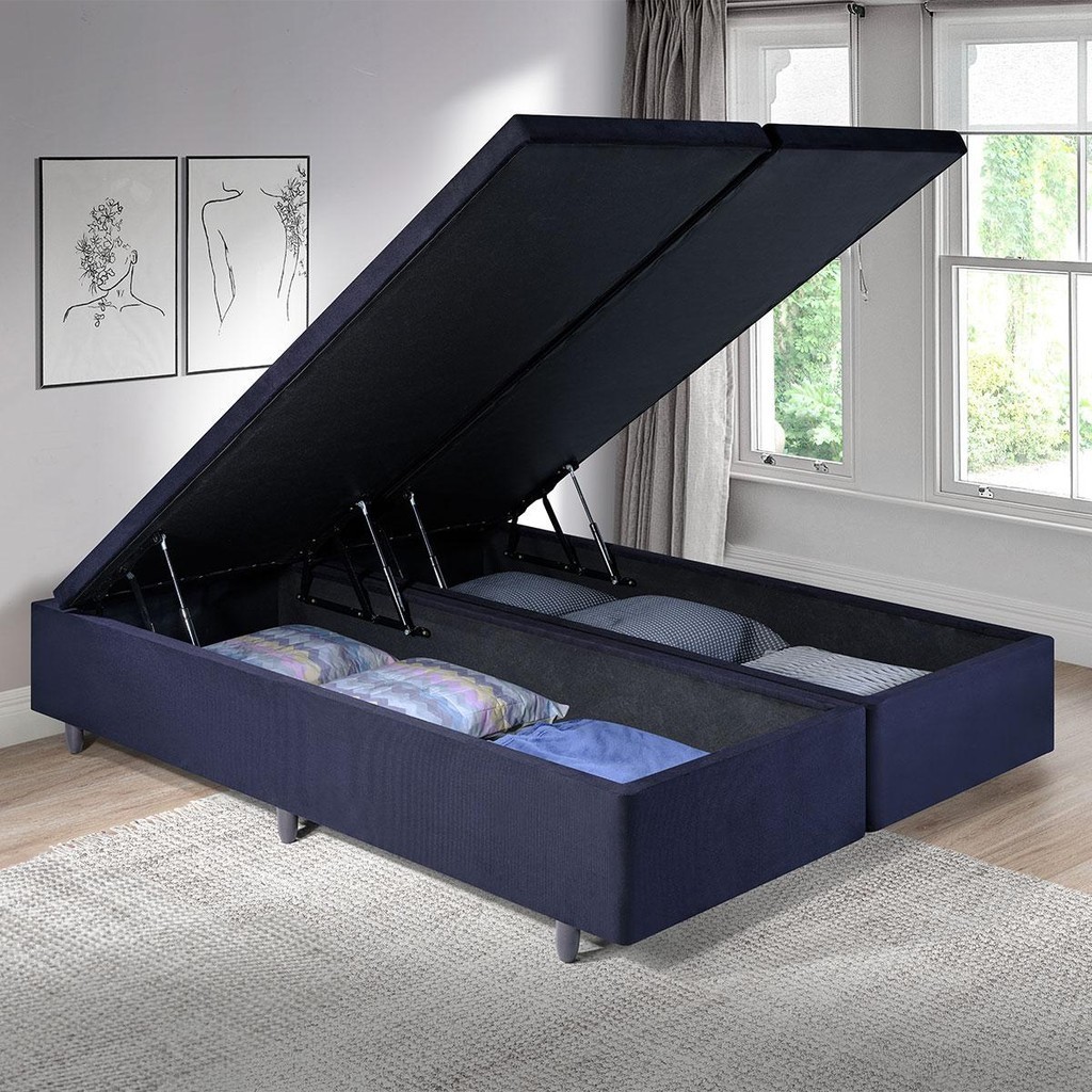 Cama Box Baú King 178x198x42cm Suede Preto com Pistão a Gás