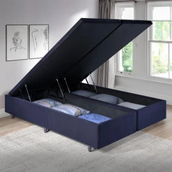 Cama Box Baú King 178x198x42cm Suede Preto com Pistão a Gás