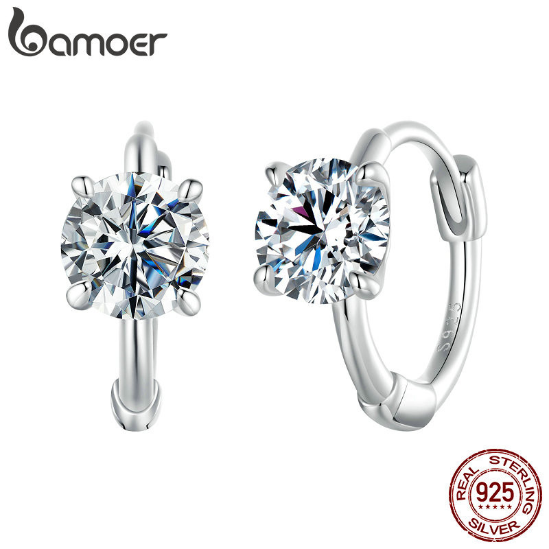 Brincos De Fita Bamoer 925 Sterling Hoop Moissanita Cintilante 0,5ct Jóias Presentes Para Mulheres em Oferta na Shopee