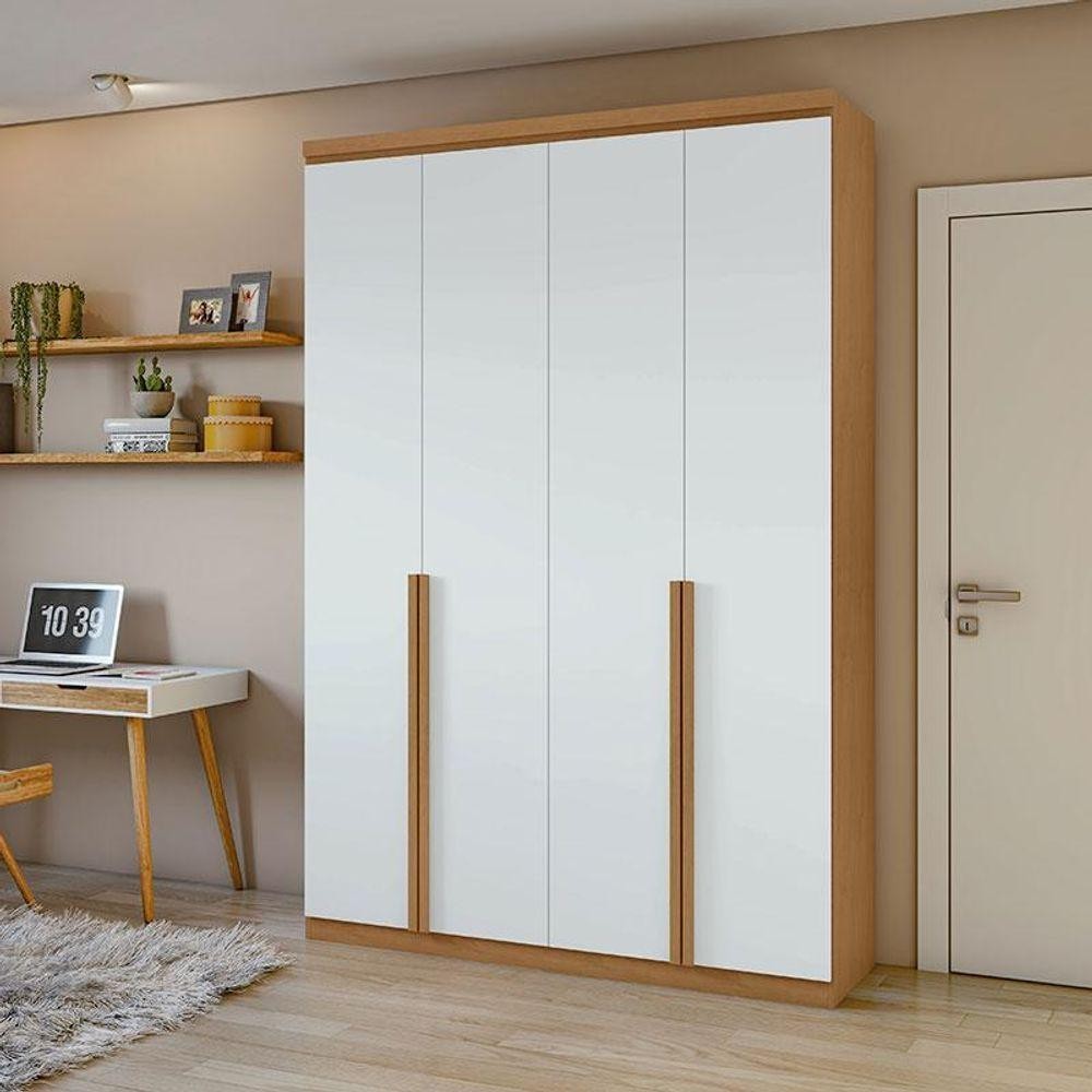 Guarda Roupa Solteiro Ambiente Alonzo 4 Portas Amêndoa Clean Branco - Lopas - Home & Living