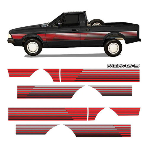 Kit Adesivo Faixa Lateral Traseira Ford Pampa 1.8 S Vermelho