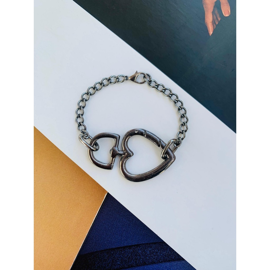 Pulseiras Maxi banhadas a Ródio Negro com Mosquetão de Coração
