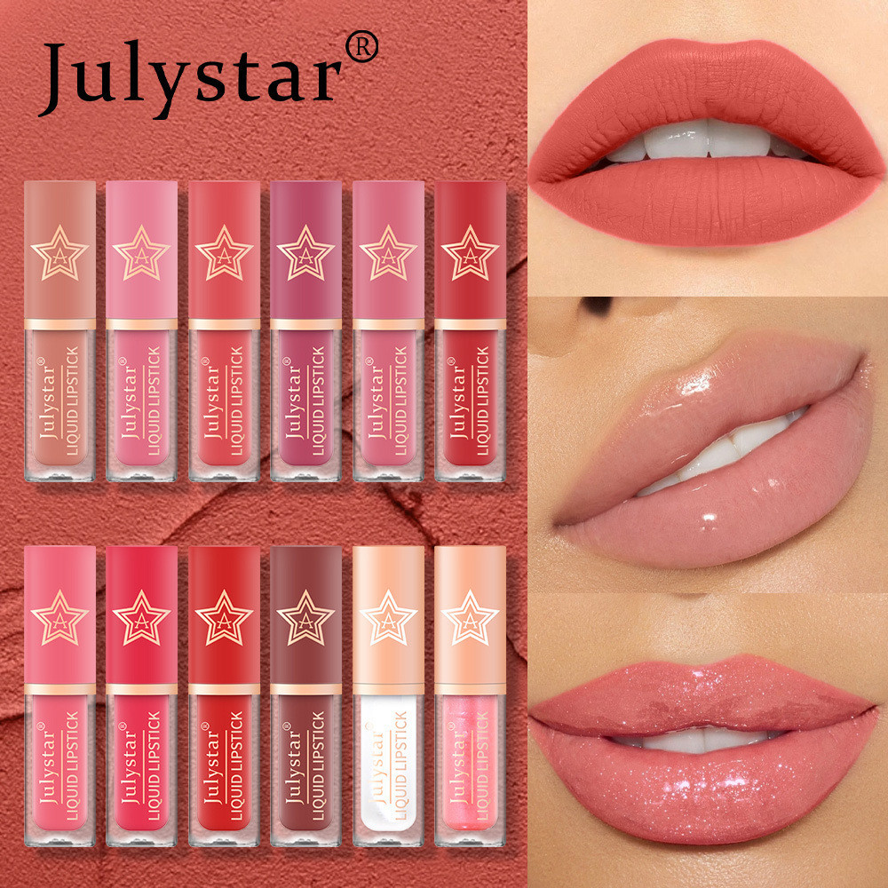 Julystar Maquiagem Européia E Americana Natural Estéreo Matte Star Lip Glaze Hidratante Duradouro Sem Desbotamento Batom Antiaderente