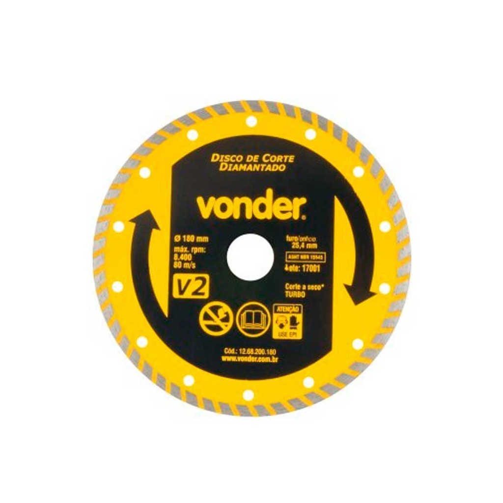 Disco Diamantado 7" (180 X 25,4) Turbo Vonder V2 12 68 200 180