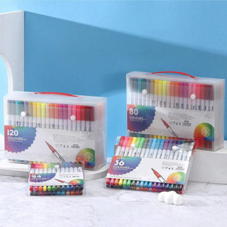 Kit12/ 24/36/48/60 Canetas 2 em 1 Brush Lettering e Ponta Fina Dual Pen Canetinha Colorir Desenho em Oferta na Shopee