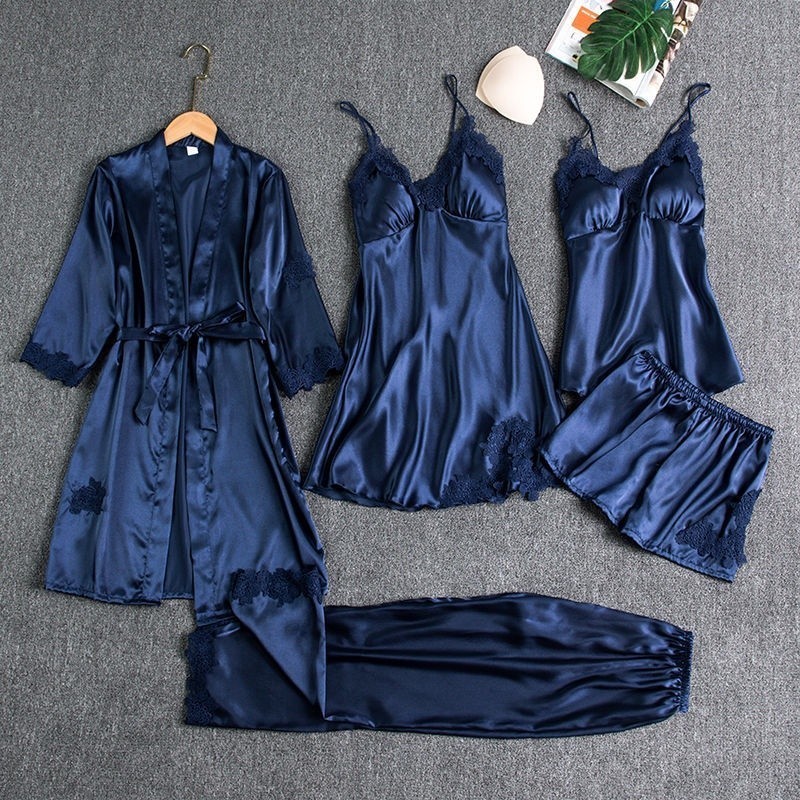 Conjunto De Pijamas De Renda Satin Women Em Patchwork De rayon