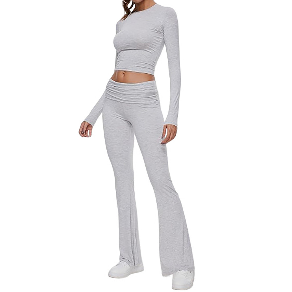 2 Peça Conjunto de pijama Longo Feminino Casual Manga Longa topo e Calças Compridas define Lazer Casa Roupas Sleepwear