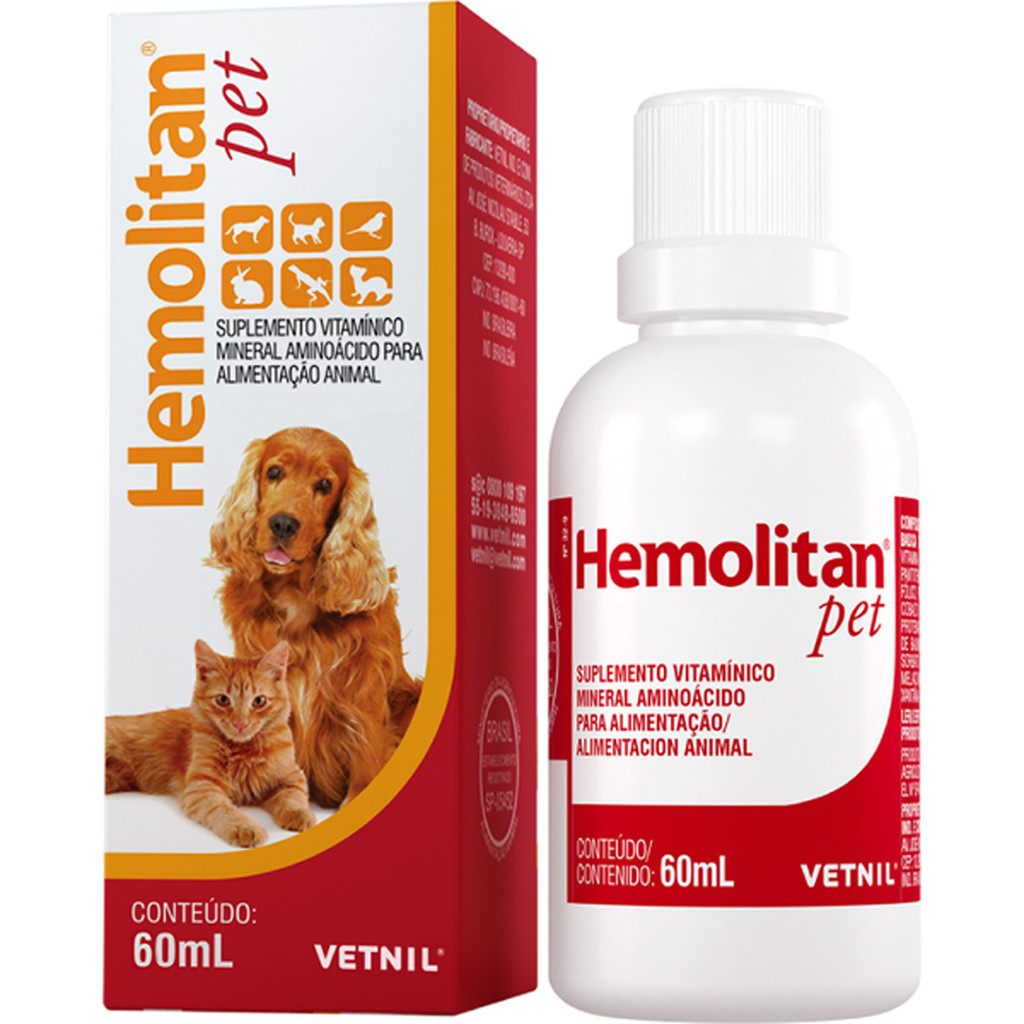 Hemolitan Pet Gotas Vetnil Suplemento Vitamínico - 60 mL em Oferta na Shopee