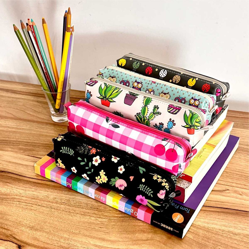 Estojo Escolar Bichinhos Tubinho Estojo Pequeno Estojo Fino Estojo Infantil Faculdade Varias Estampa