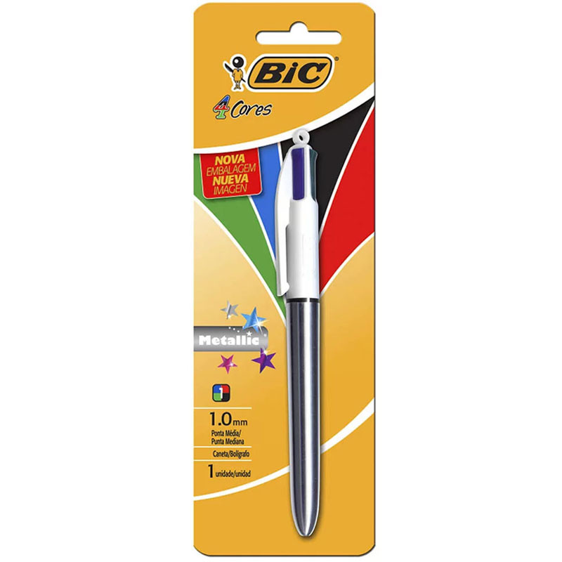 Caneta esferográfica 1.0 retrátil Prata Metálica 4 cores Bic