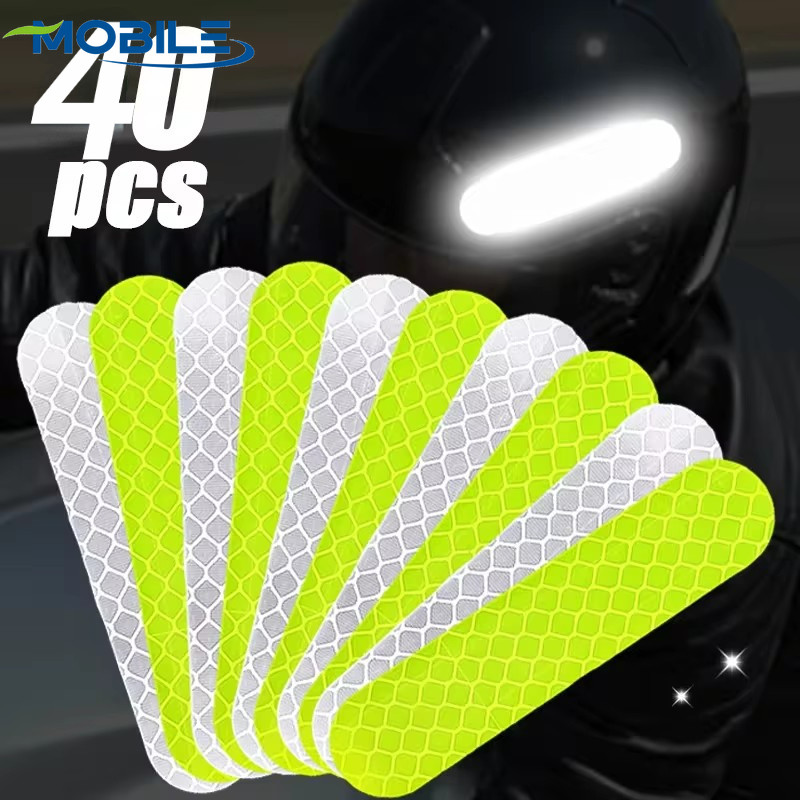 Adesivos Refletivos De Aviso De Capacete 40/10pcs-Decorativos Fluorescentes Para Carros-Decalque De Motocicleta-Tiras Decorativas De Segurança Noturna Condução