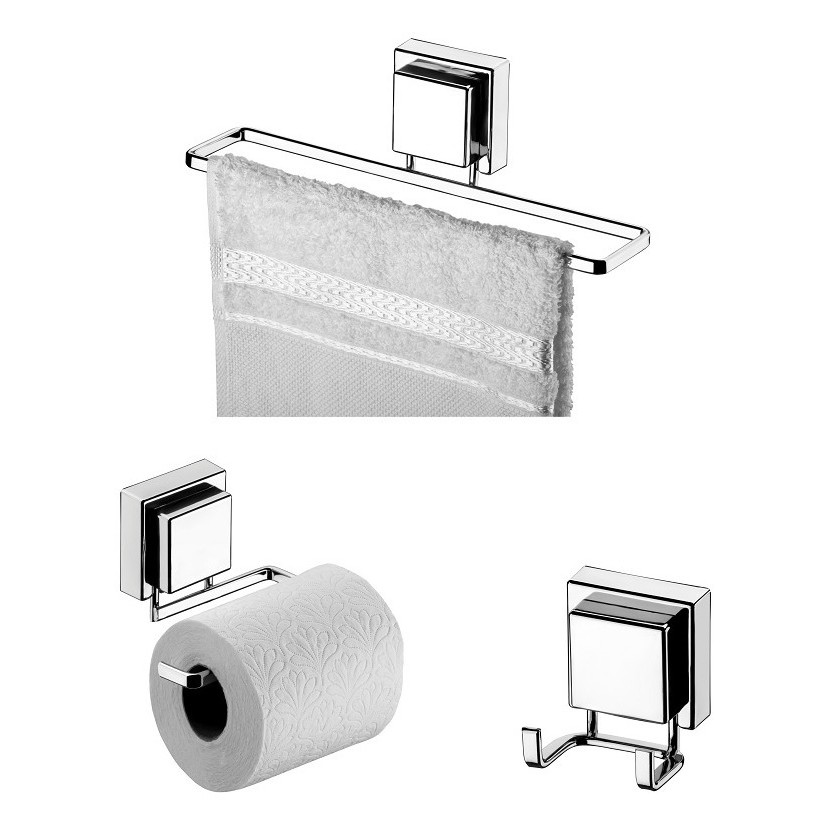 Kit Banheiro Lavabo Suporte Ventosa Cromado 3 Peças Porta Toalha Papel em Oferta na Shopee
