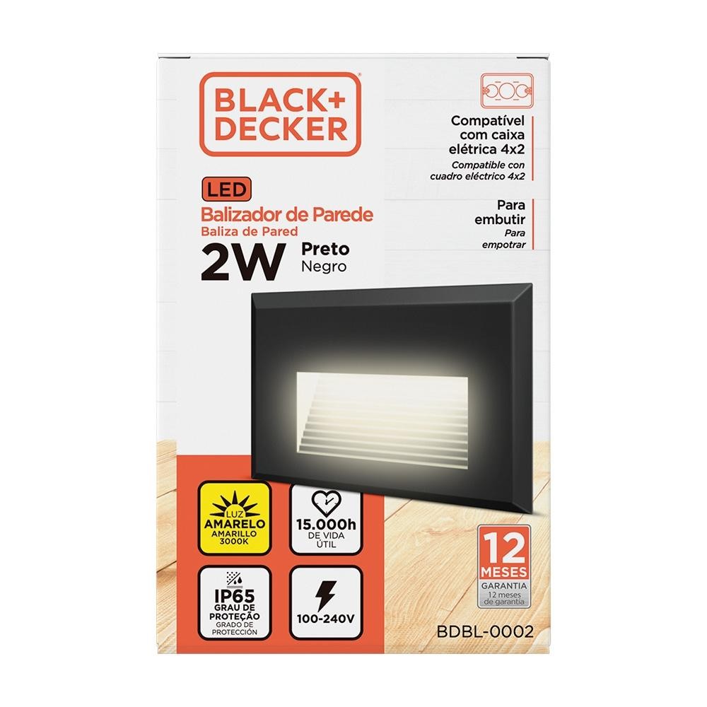 Balizador Parede Emb. Preto 100-240V 3000K 2W Black+Decker