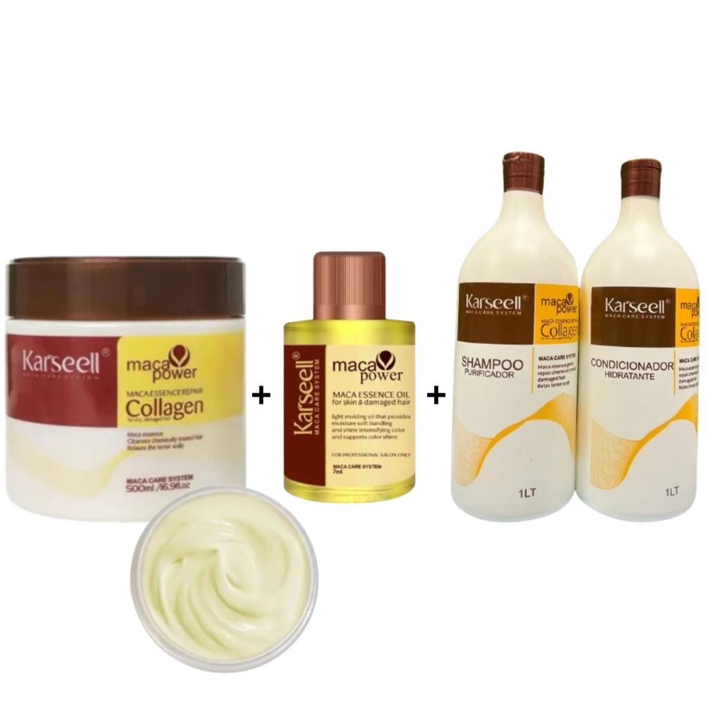 Kit Máscara Karseell 500g + 1 Shampoo 1l + 1 Condicionador Karseell 1l + Òleo Karseell 7ml