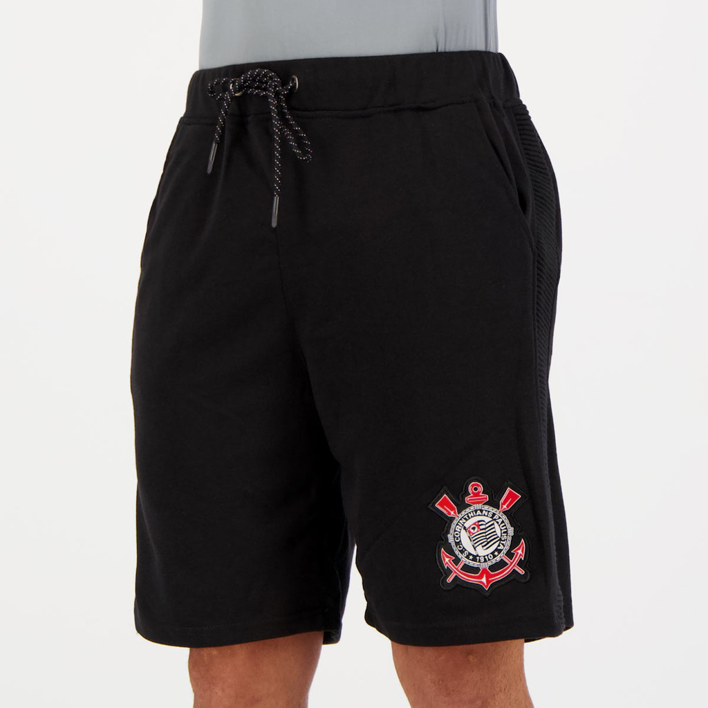 Detalhes do Bermuda Moletom Corinthians Matlock Preta