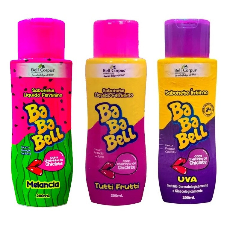Kit Sabonete Líquido Íntimo Bababell Tutti Frutti + Uva + Melancia 200ml - Bell Corpus
