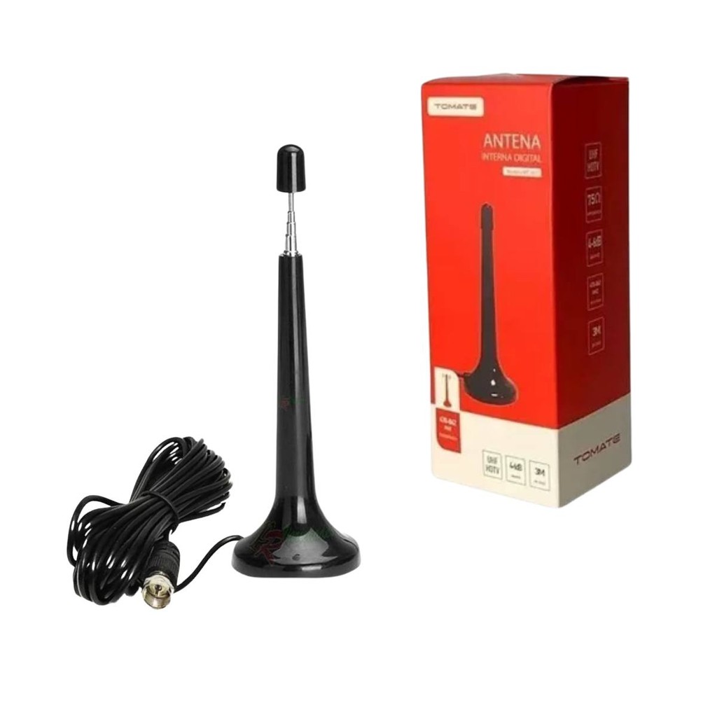 Mini Antena Digital Interna para TV HDTV Uhf vhf 3 metros Base magnética Tomate SINAL DIGITAL