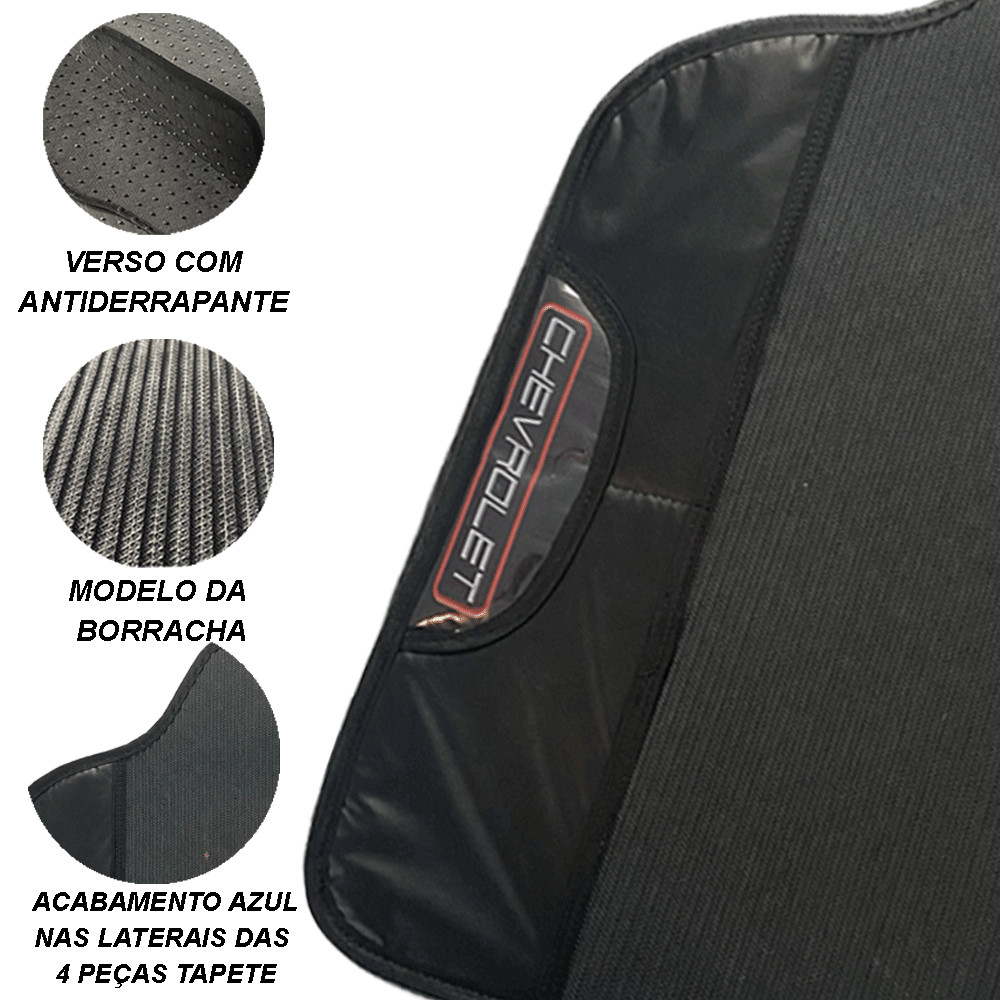 TAPETE DE CARRO AUTOMOTIVO UNIVERSAL EMBORRACHADO CHEVROLET GM CORSA CELTA ONIX PRISMA MONZA KADETT AGILE CLASSIC COM NOME DA MONTADORA NA LATERAL DO TAPETE MOTORISTA
