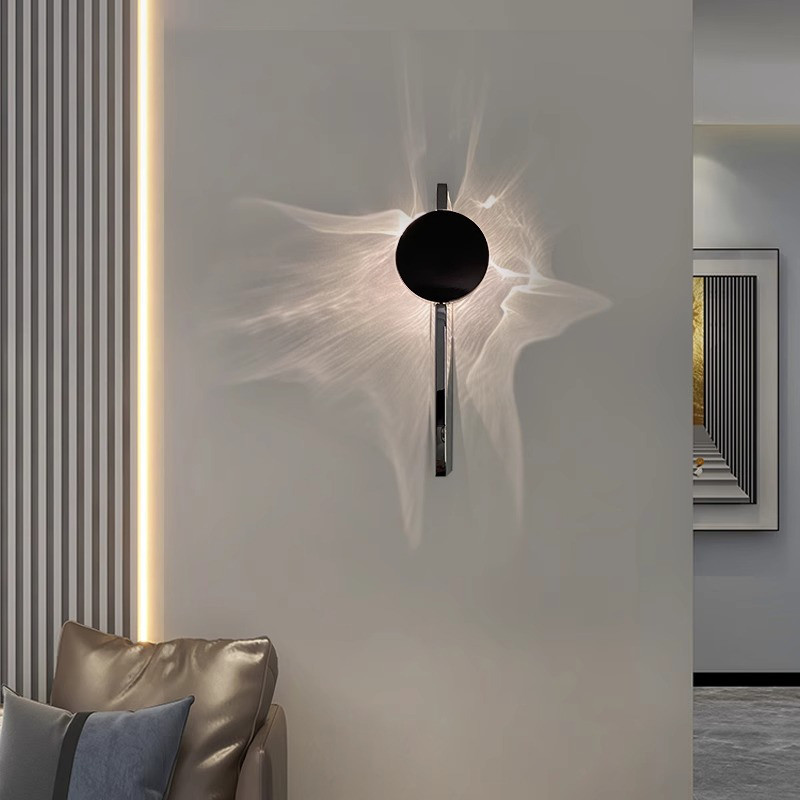 Arandela de Parede LED Projetora de Luz em Forma de Flor, Luminária Metálica Cromada Minimalista para Sala Moderna