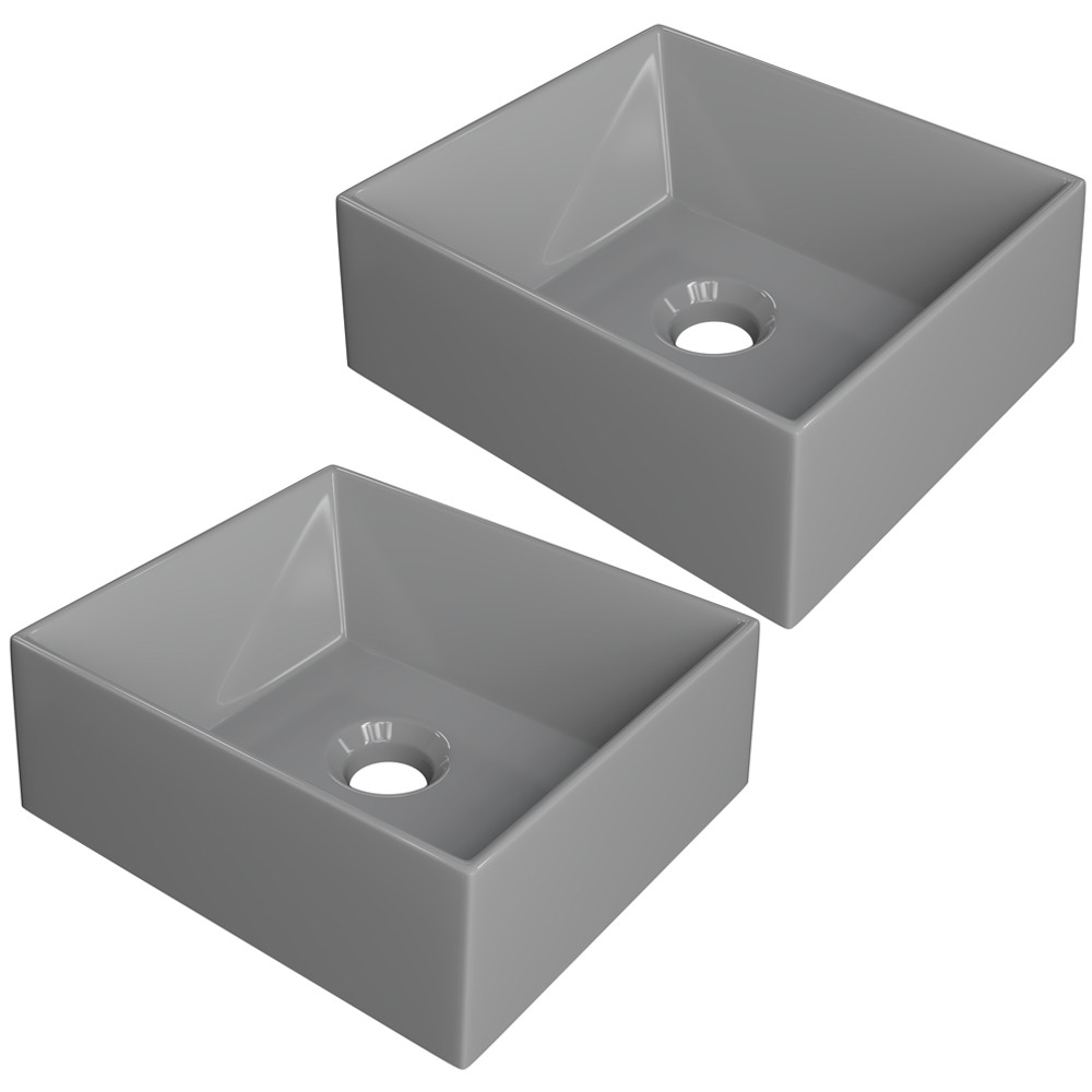 Kit 02 Cubas de Apoio Retangular Para Banheiro Lavabo C01 RT30W Cinza - Lyam