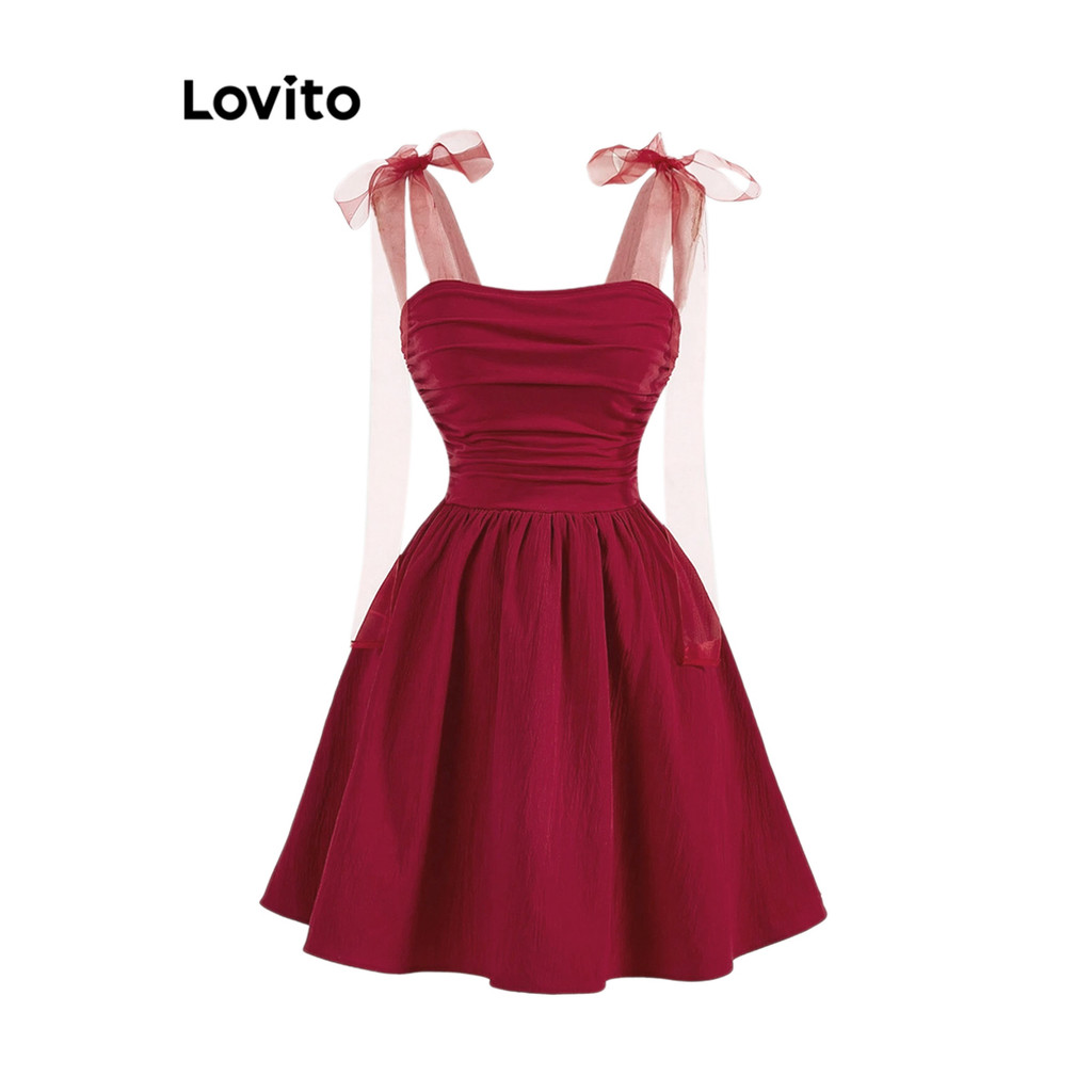 Lovito Vestido casual simples com laço e laço para mulheres L105MD214