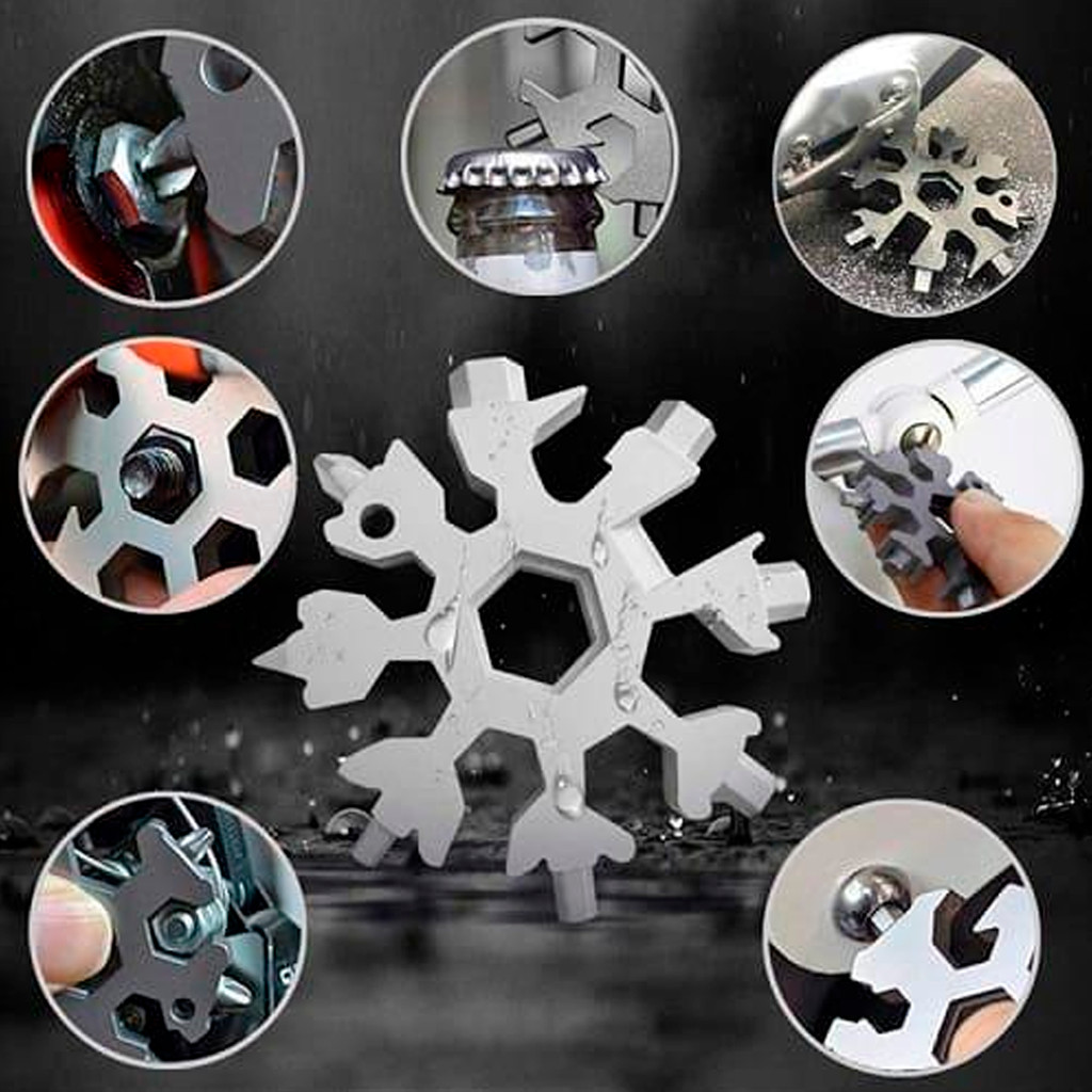 Detalhes do Mini Chave Multifuncional Ferramenta Tipo Floco De Neve 18 Em 1 62x62x8mm Profissional Universal