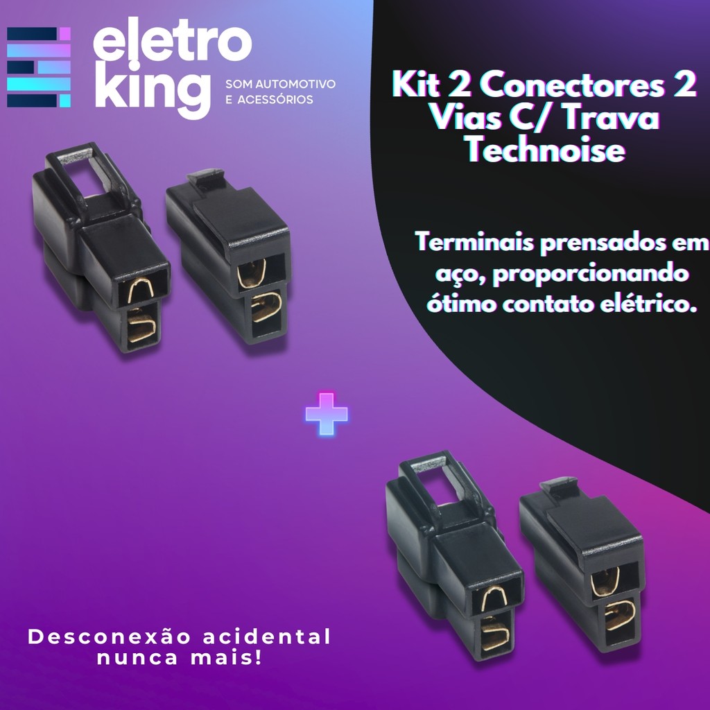 Kit 2 Conectores 2 Vias Com Trava Technoise Som Automotivo · foto 2