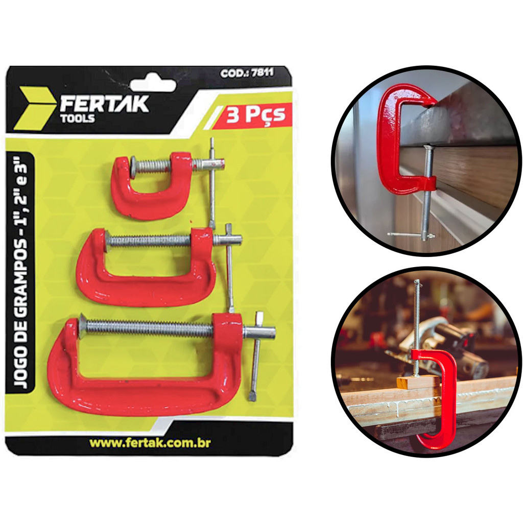 Jogo De Grampos Tipo C Sargento 1 A 3 Polegadas Três Unidades Com Haste Em Aço Carbono em Oferta na Shopee