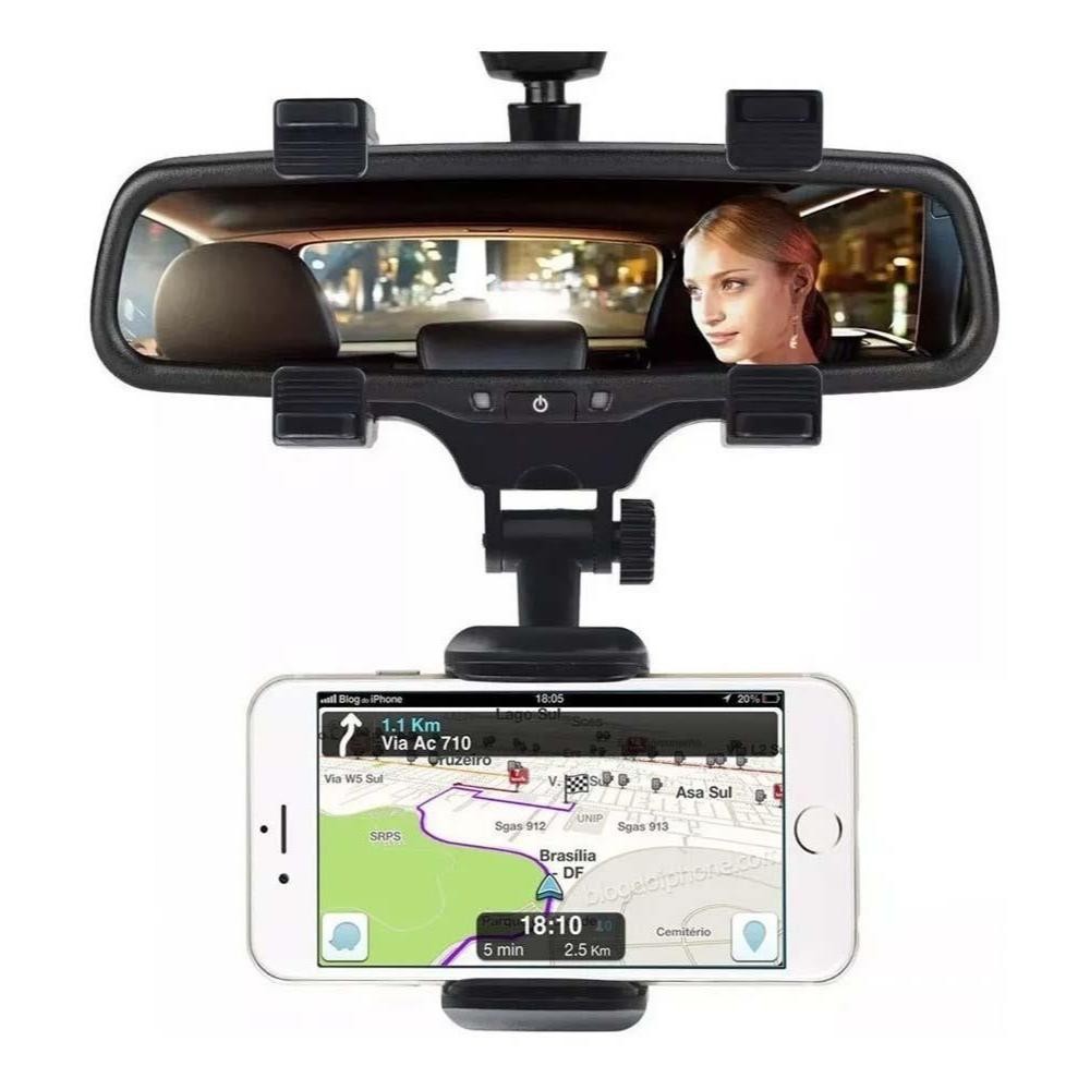 Suporte para Celular Smartphone com Apoio no Retrovisor Extensível Giro 360º