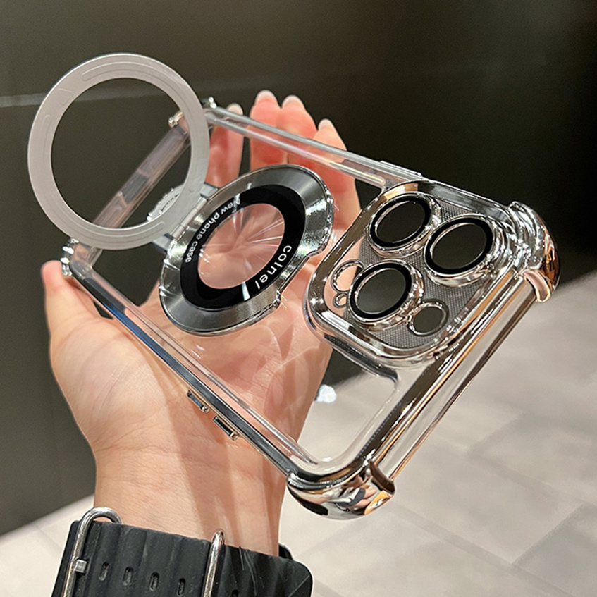 Chapeamento De Luxo À Prova De Choque Suporte Magnético Para Magsafe Caso Claro iPhone 15 16 14 13 12 11 Pro Max Com Capa