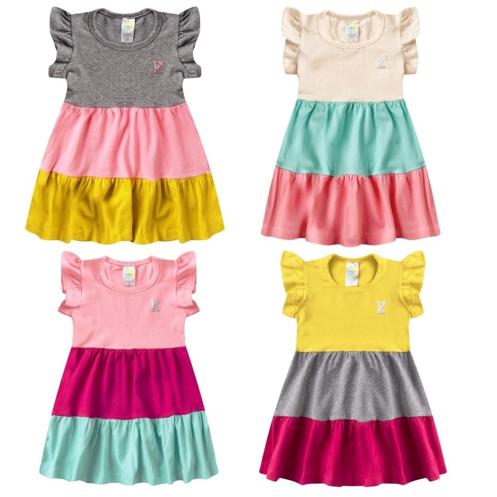 Kit 4 Vestidos Rodado Menina 3 Marias Verão Roupa criança Feminino Infantil Juvenil em Algodão + Cotton Babado 04 - 16