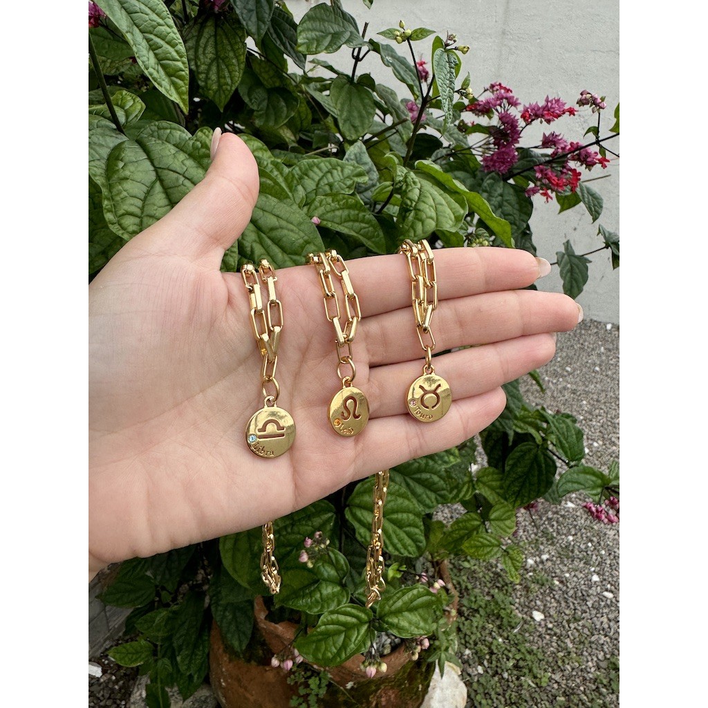Colar e pulseira signos do zodíaco com zircônia conjunto folheado a ouro 18k gargantilha choker signo dourado