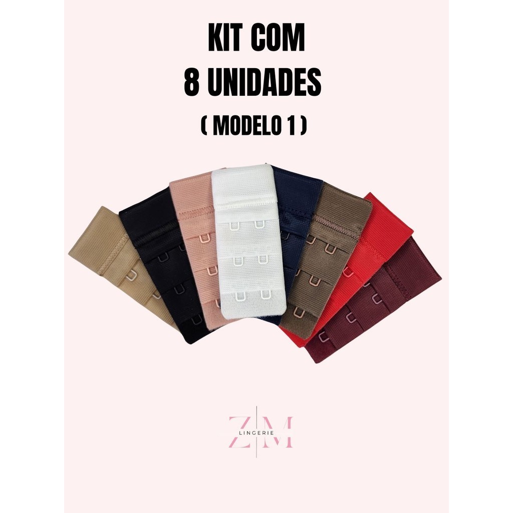 Kit com 8 unidades de Extensor para Sutiã - Lingerie - Soutien -  sutien com 3 fileiras e 2 ganchos Modelo 1