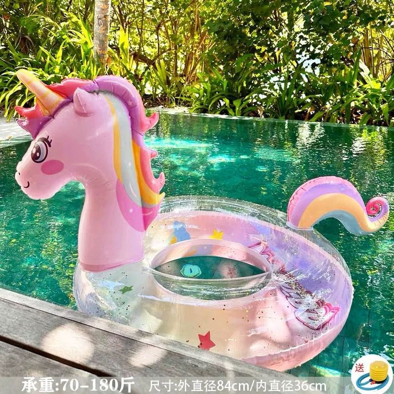 Boia Inflável Unicórnio Transparente C/Rosa Detalhes Colorido Infantil 70/90Cm Resistente Não Fura