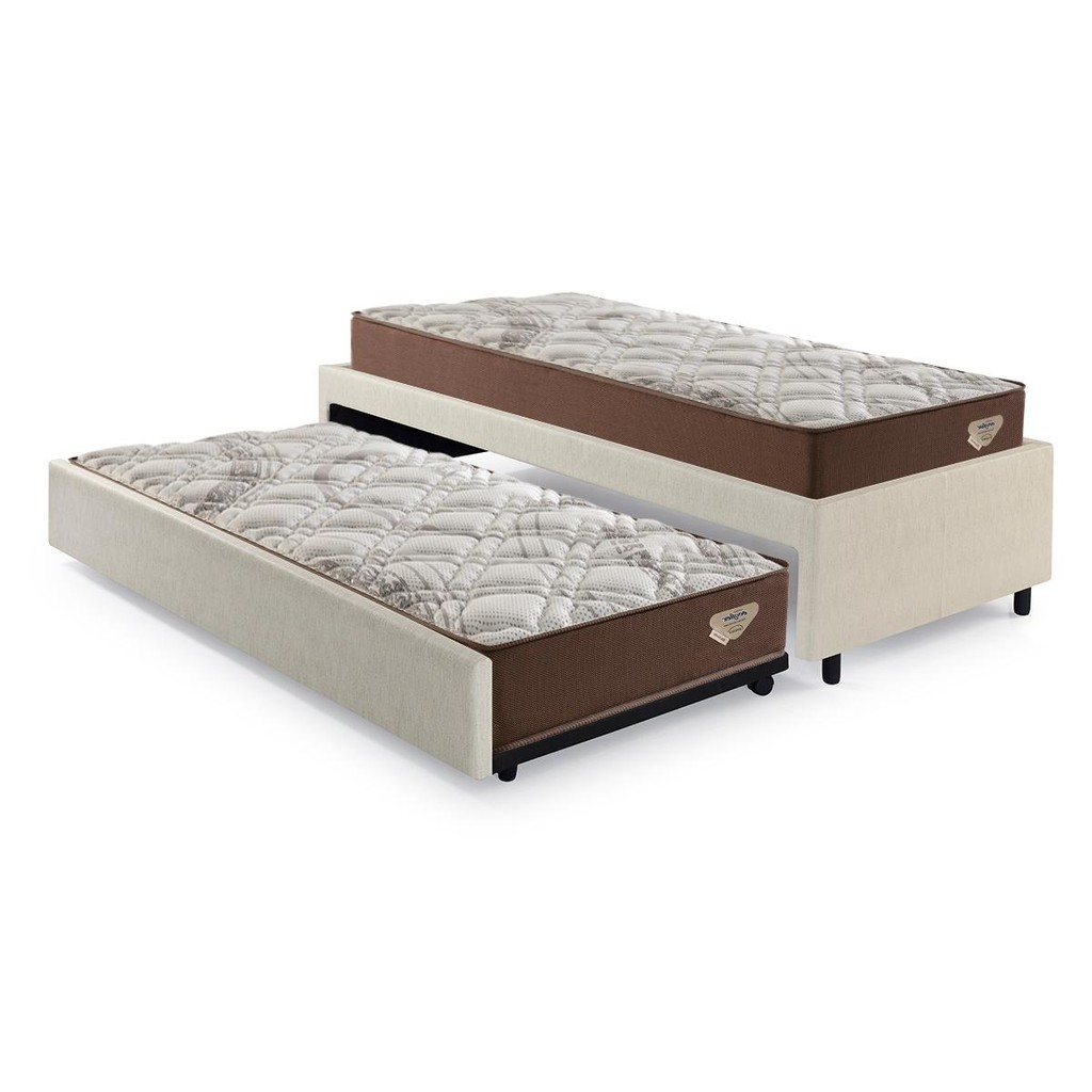 Bicama Box Solteiro 103x208 Courino Linho Areia com 2 Colchões Relax Adorabile Molas Ensacadas Ecoflex