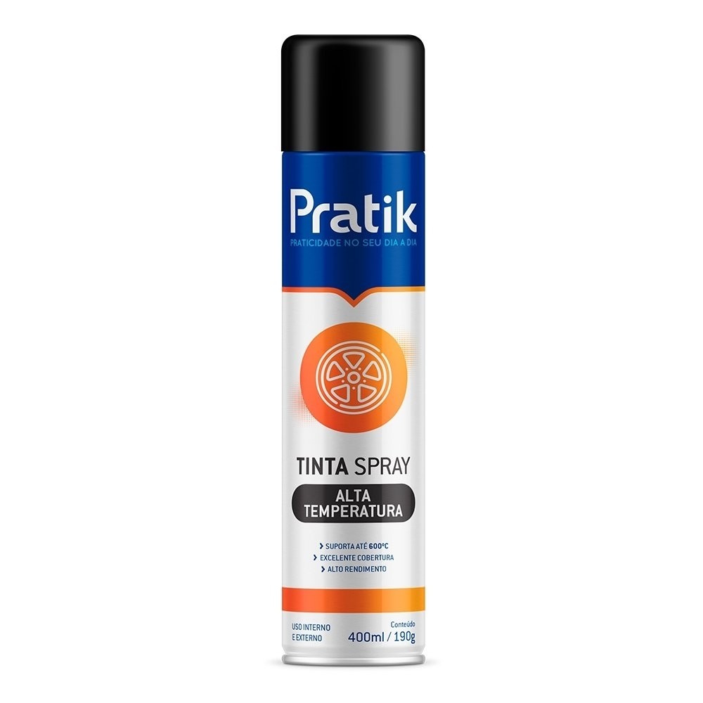 Tinta Spray Pratik Alta Temperatura Preto Fosco 400ml - Home & Living