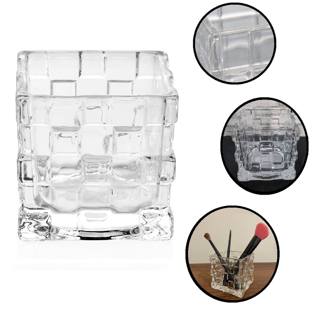 Vaso de Vidro Castiçal Porta Velas Cristal Quadrado