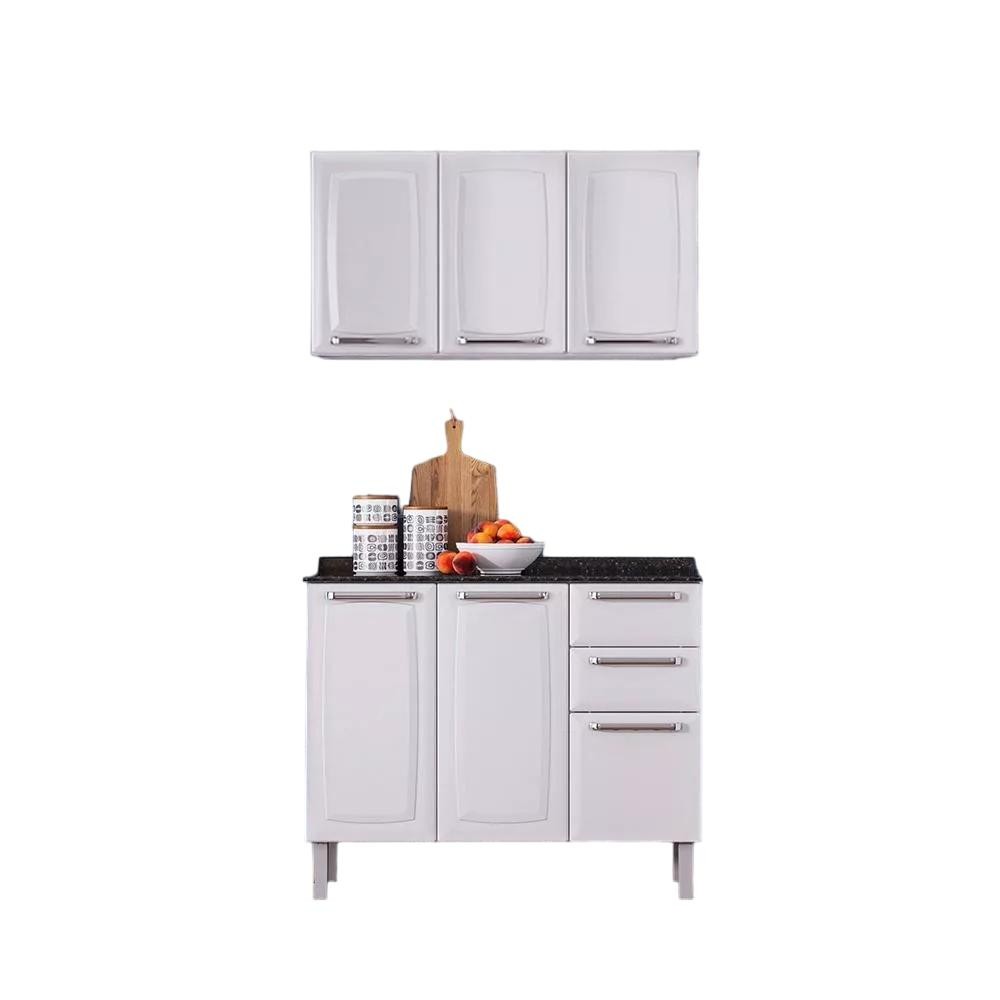 Kit Balcão 3 Portas 2 Gavetas Branco com Armário Aéreo 3 Portas Branco Itatiaia Luce em Oferta na Shopee