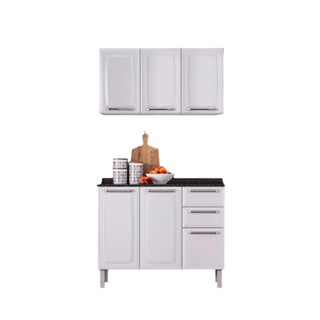 Kit Balcão 3 Portas 2 Gavetas Branco com Armário Aéreo 3 Portas Branco Itatiaia Luce em Oferta na Shopee