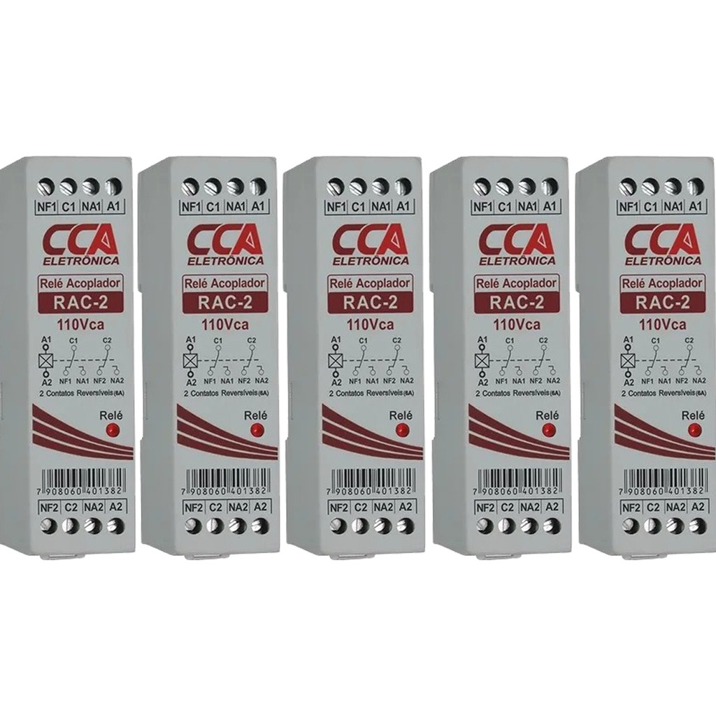 KIT 05 RELE ACOPLADOR 110VCA 2 CONTATO REVERSIVEL SIBRATEC