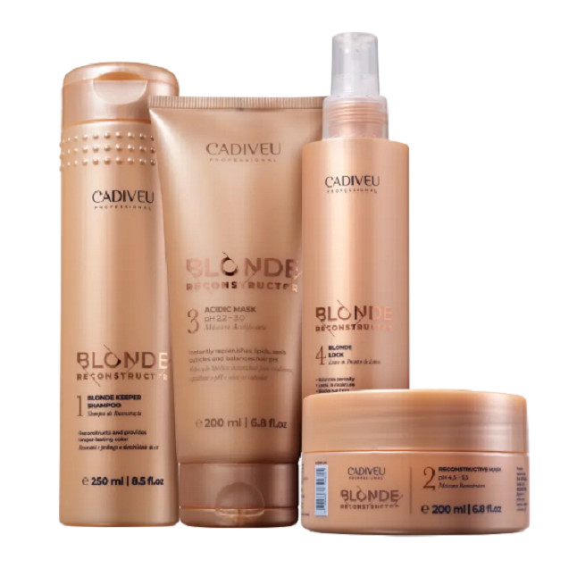 Cadiveu Blonde Reconstructor Shampoo 250ml+Mascara Reconstrução+Acidificante+Leave-in 200ml em Oferta na Shopee
