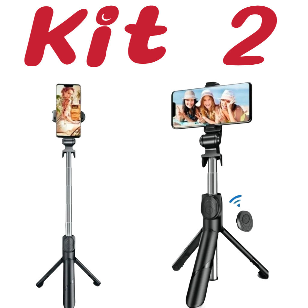 Kit 2 Bastão Pau de Selfie Retrátil Bluetooth suport tripé para celular com controle  anjggStore