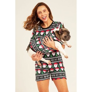 Tal Mãe Tal Pet Pijama Feminino Curto e Roupa Pet Natal Black