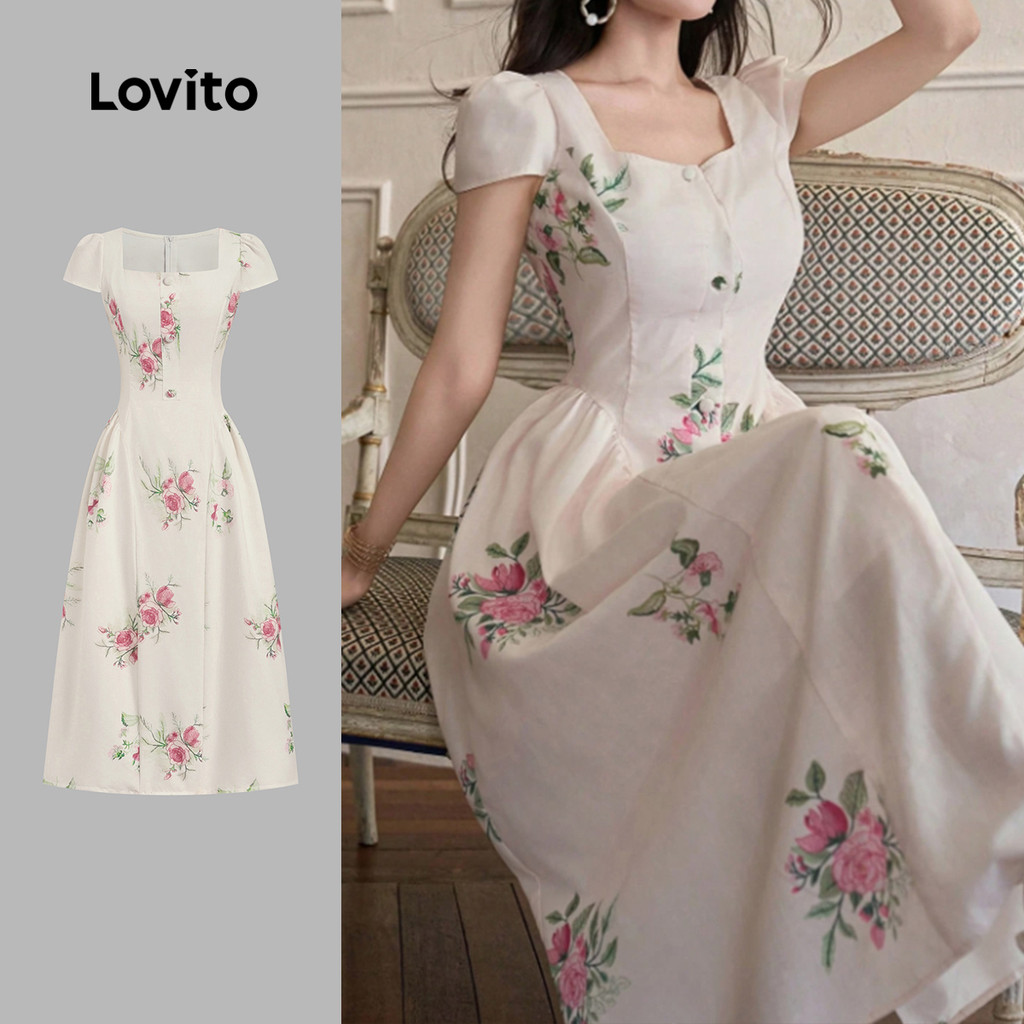 Lovito Vestido Casual Padrão Botão Verão/Primavera Vestido Multicolorido Para Mulheres L134ED941 - Women Clothes