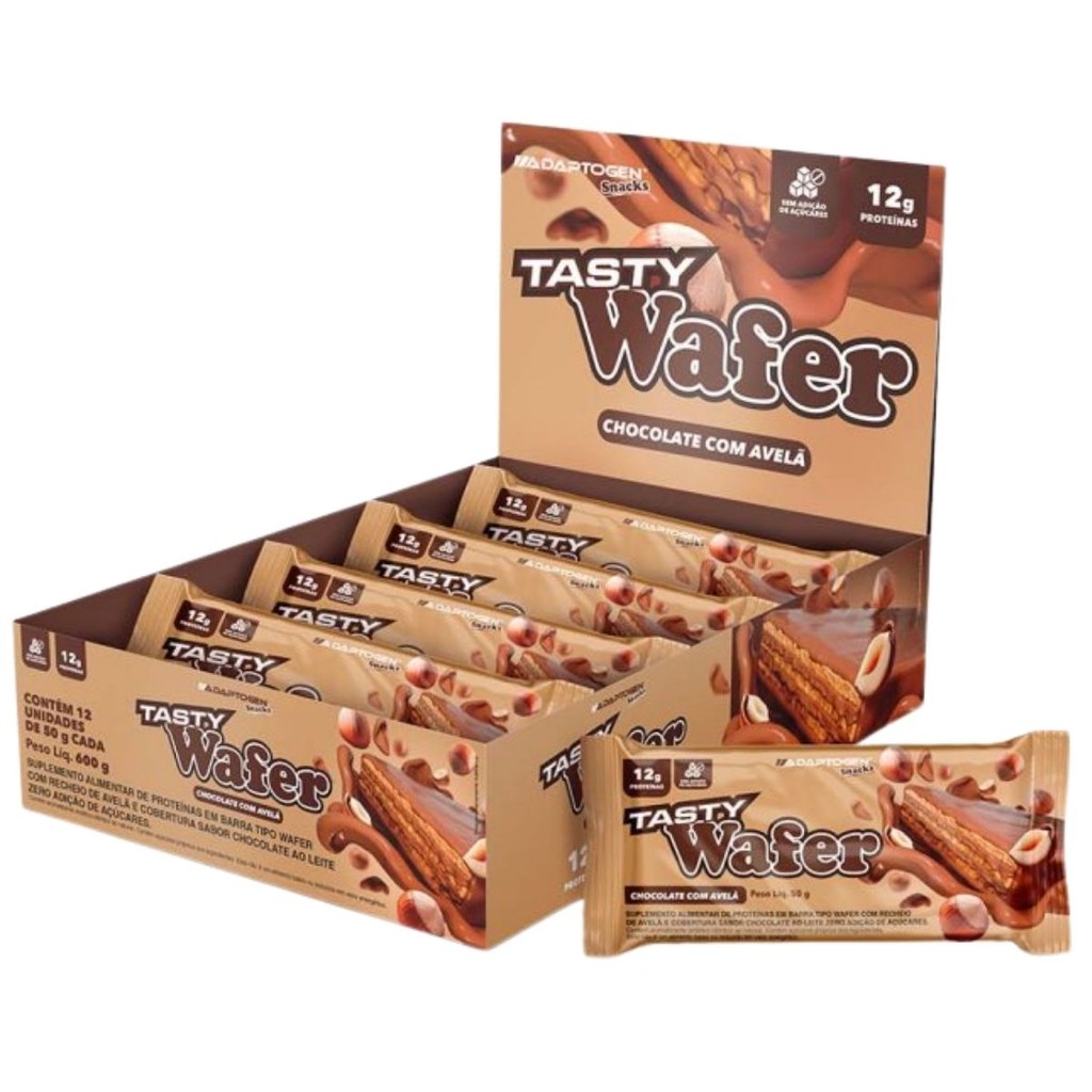 Tasty Wafer Caixa Com 12 Unidades de 50g Adaptogen Chocolate Com Avelã - Food & Beverages