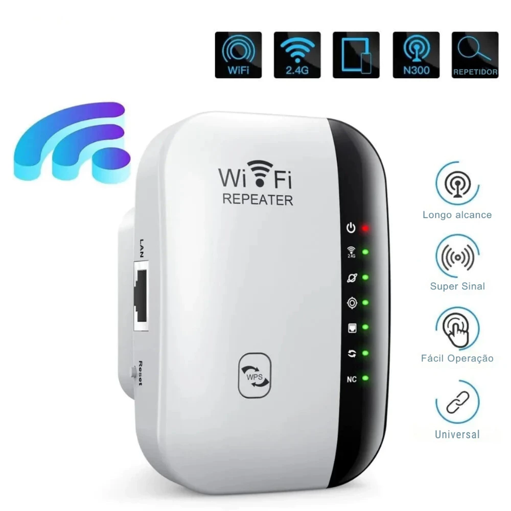 Repetidor Amplificador Multiplicador De Sinal Wifi 2.4ghz Cor Preto