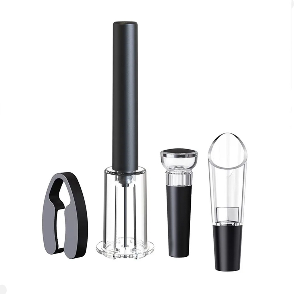 KIT Vinho Cortador+Abridor Saca Rolha Pressão+Aerador+Rolha