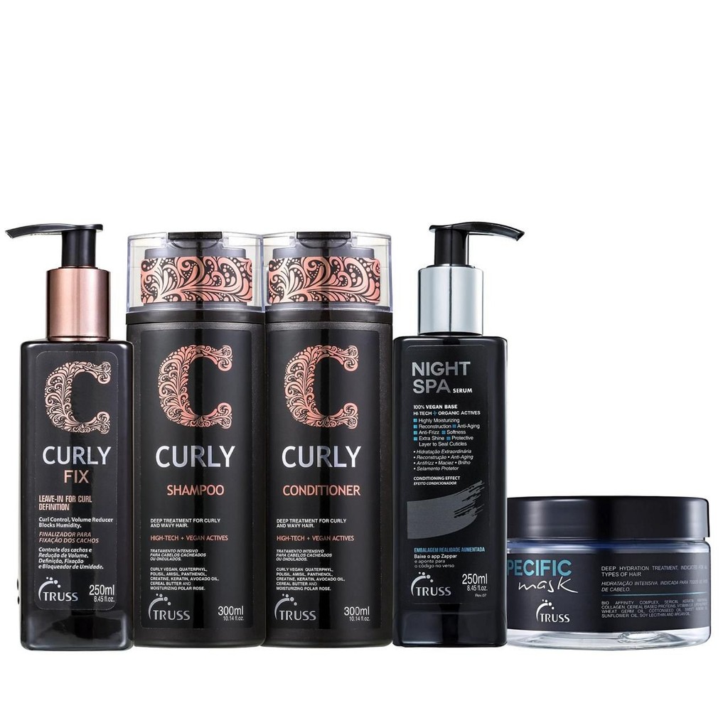 Kit Truss Curly  - Shampoo 300ml + Condicionador 300ml + Fix Leave in 250g + Night SPA 250ml + Specific Máscara 180g