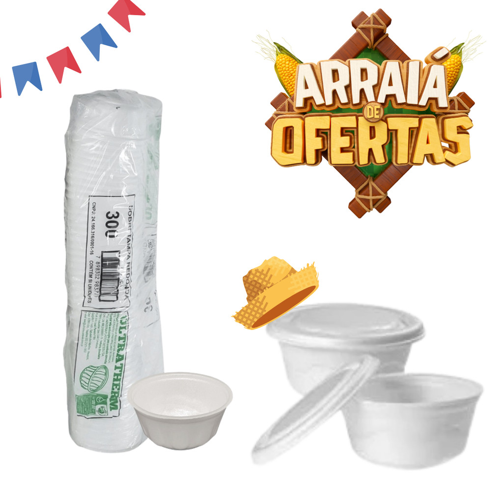POTE CUMBUCA DE ISOPOR COM 50 UNIDADES DE 300ML COM TAMPA